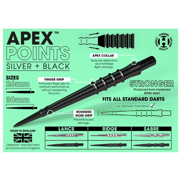 Końcówki steeltip Harrows APEX SABRE silver